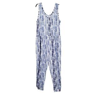 Koolaburra by UGG Blue & White Tie-Dye Drawstring Jumpsuit Women's Plus Size 1X